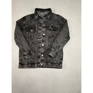 Uniqlo Studded Collar Acid Wash Denim Trucker Jacket Gray Black Small 214-231961